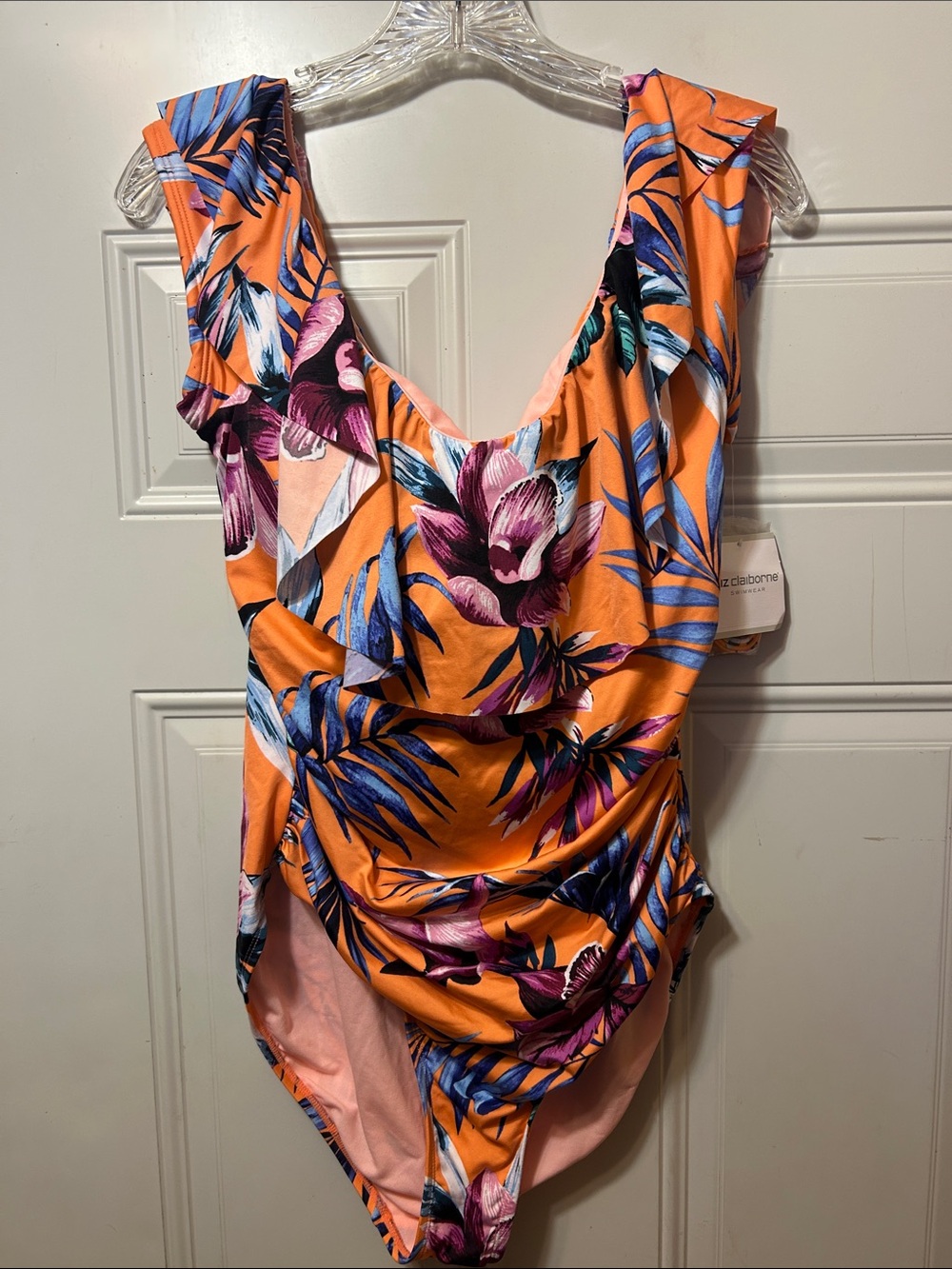 Liz Claiborne Floral Ruffle Swimsuit 16 NWT‎